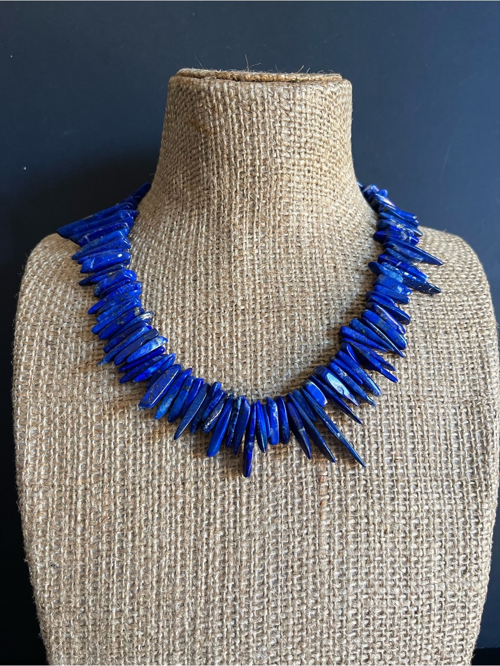 Genuine Blue lapis Spike Statement Necklace.